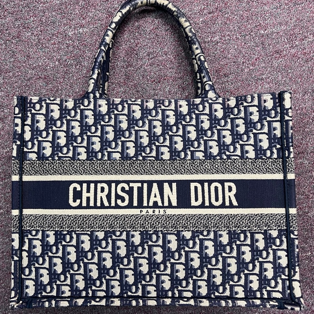 Dior Navy and Cream Patterned Tote